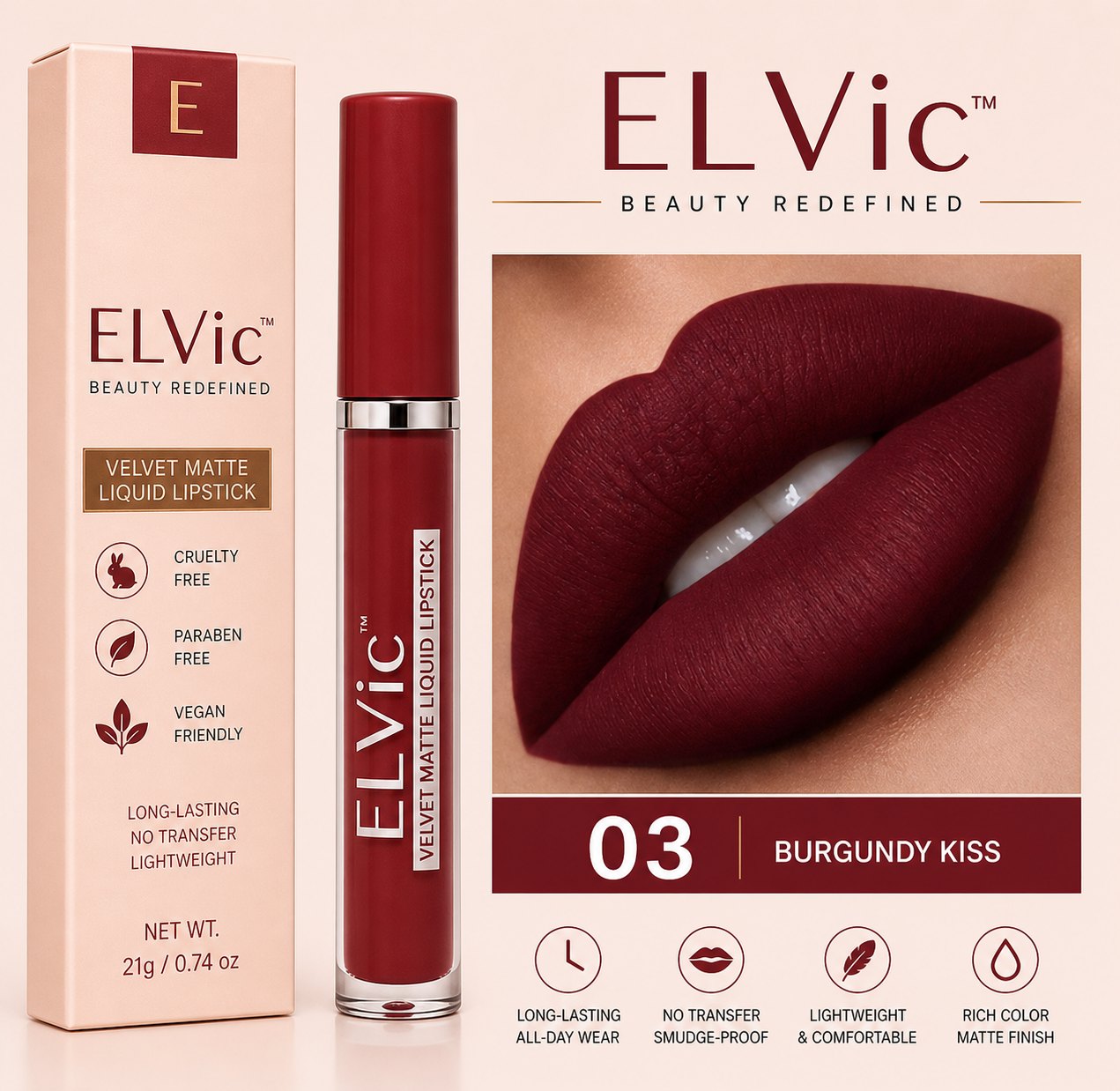 ELVic™ Velvet Matte No-Transfer Lip Gloss | Long-Lasting Waterproof Finish