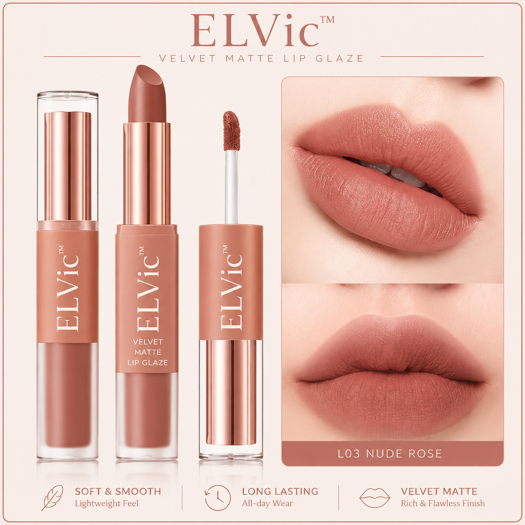 ELVic™ Velvet Lip Glaze – Nude Milky Coffee Matte Liquid Lipstick (Long-Lasting, Smooth Finish)