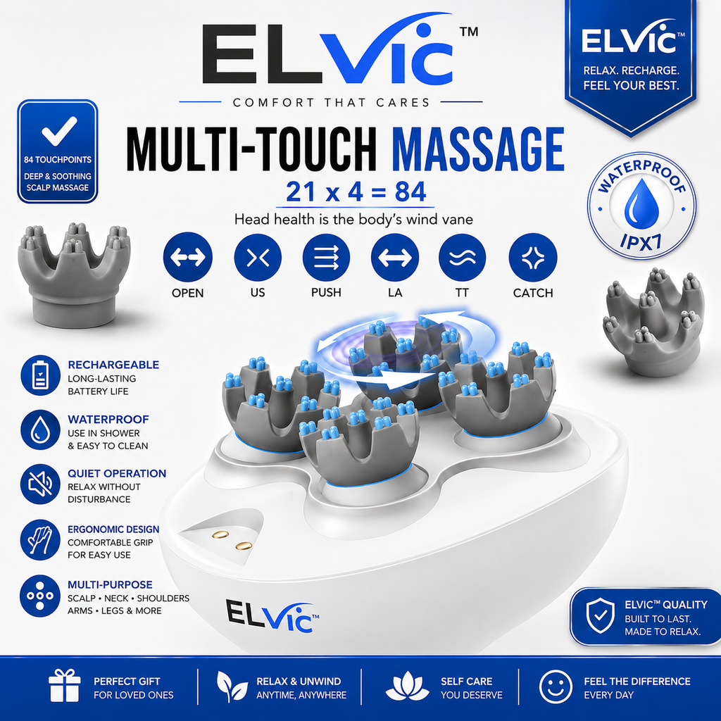 ELVic™ Rechargeable Waterproof Electric Scalp Massager – Deep Head & Body Massage