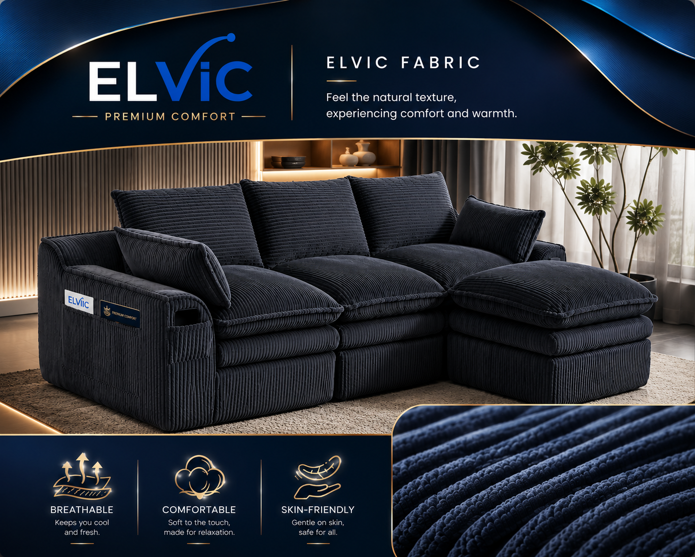 ELViC™ Luxury Cloud Modular Sectional Sofa with Ottoman