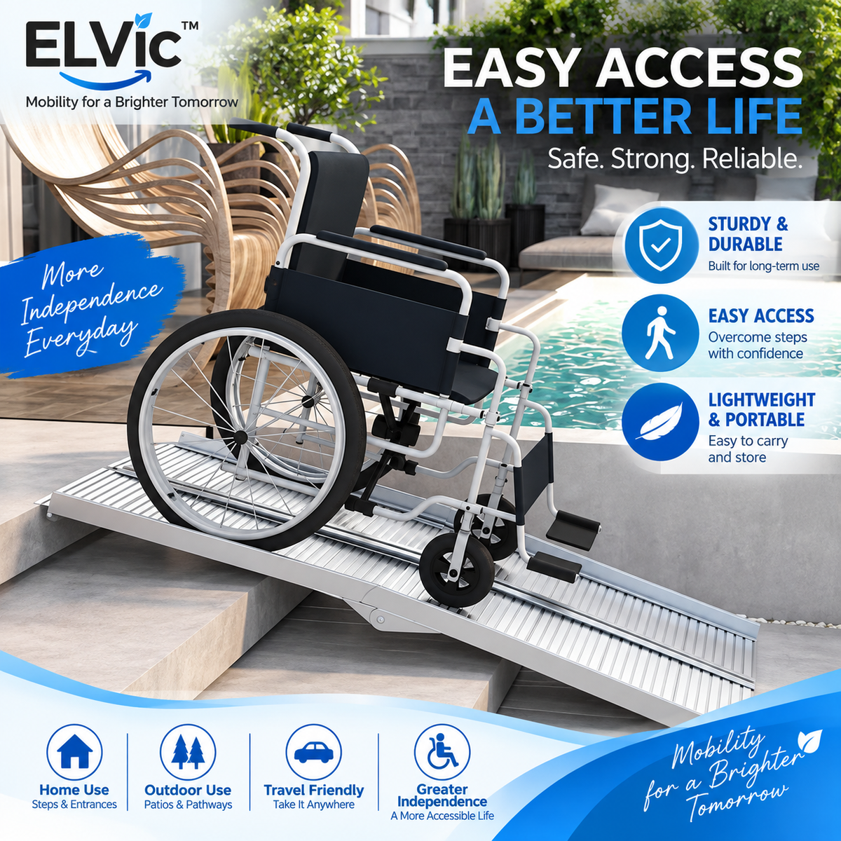 ELVic™ Portable Wheelchair Ramp – Foldable Mobility Access Ramp