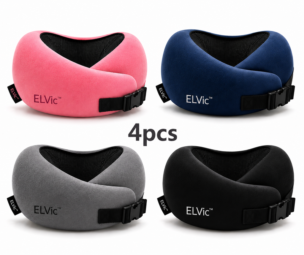 ELVic™ CloudRest Memory Foam Travel Neck Pillow – Adjustable U-Shaped Neck Support for Airplane, Car, Office & Home