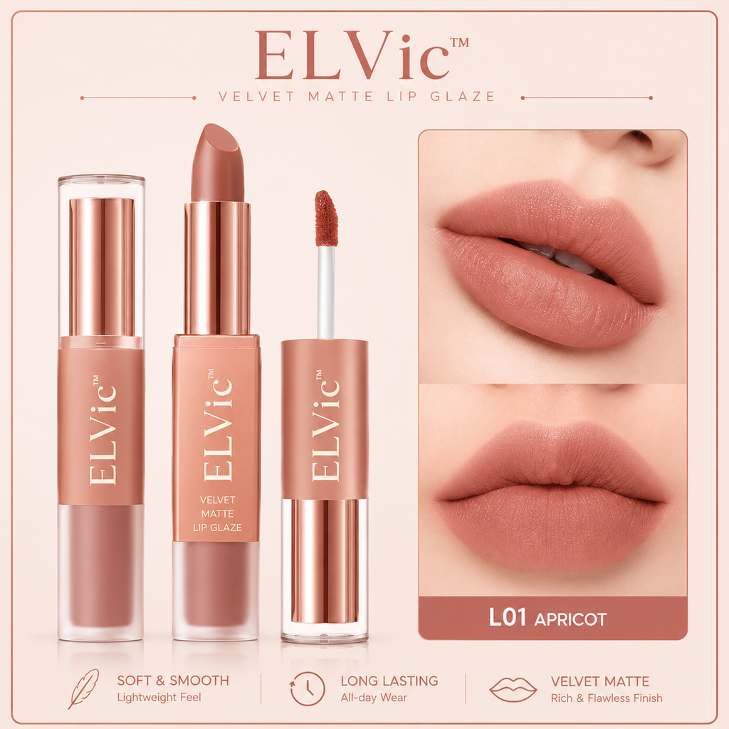ELVic™ Velvet Lip Glaze – Nude Milky Coffee Matte Liquid Lipstick (Long-Lasting, Smooth Finish)