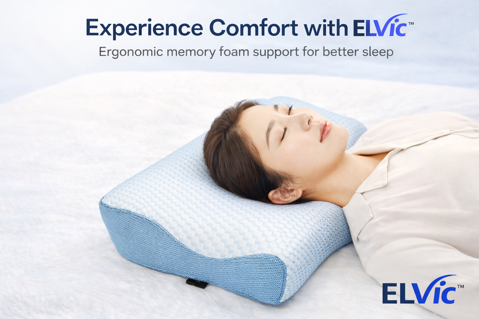 ELVic™ Ergonomic Memory Foam Neck Support Pillow for Better Sleep