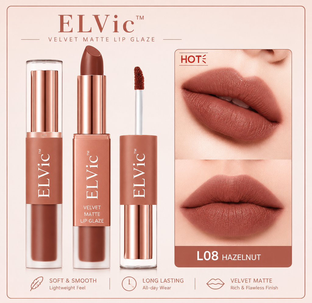 ELVic™ Velvet Lip Glaze – Nude Milky Coffee Matte Liquid Lipstick (Long-Lasting, Smooth Finish)