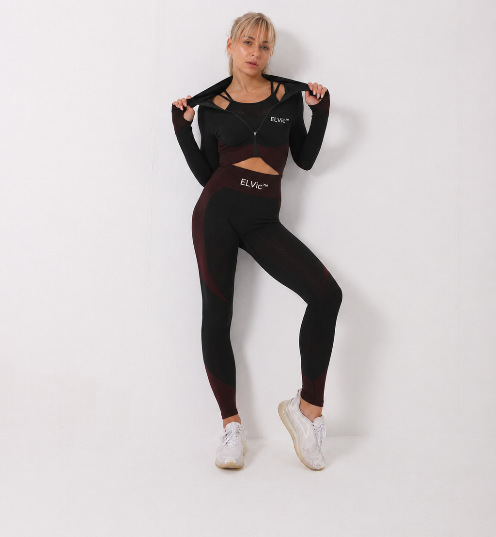 ELVic™ SculptFit Seamless 3-Piece Gym Set – High Waist Leggings, Sports Bra & Crop Top (Women Activewear)