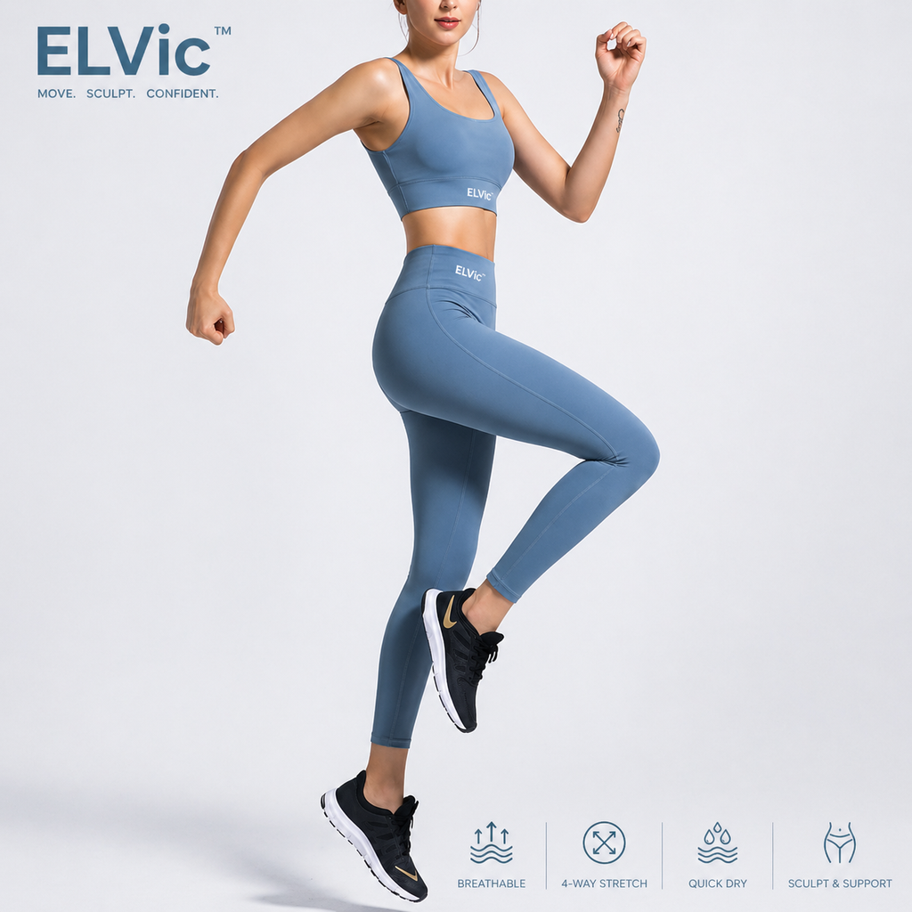 ELVic™ SculptFit Seamless Yoga Set – Women’s High-Waist Gym Bra & Leggings