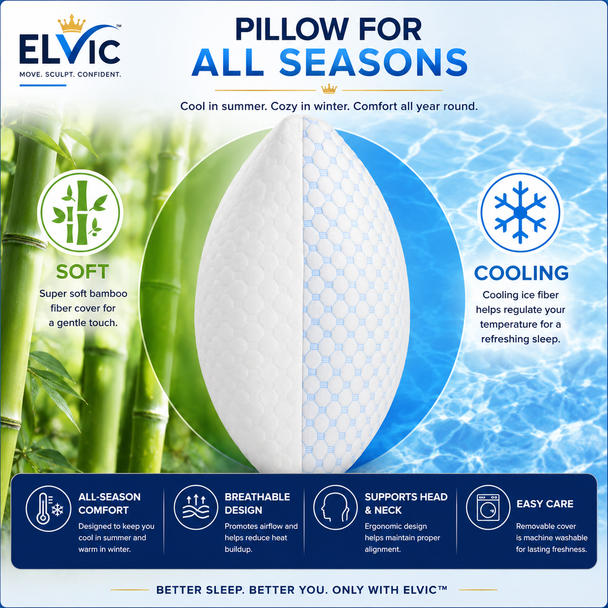 ELVic™ ArcticCloud Adjustable Cooling Memory Foam Pillow