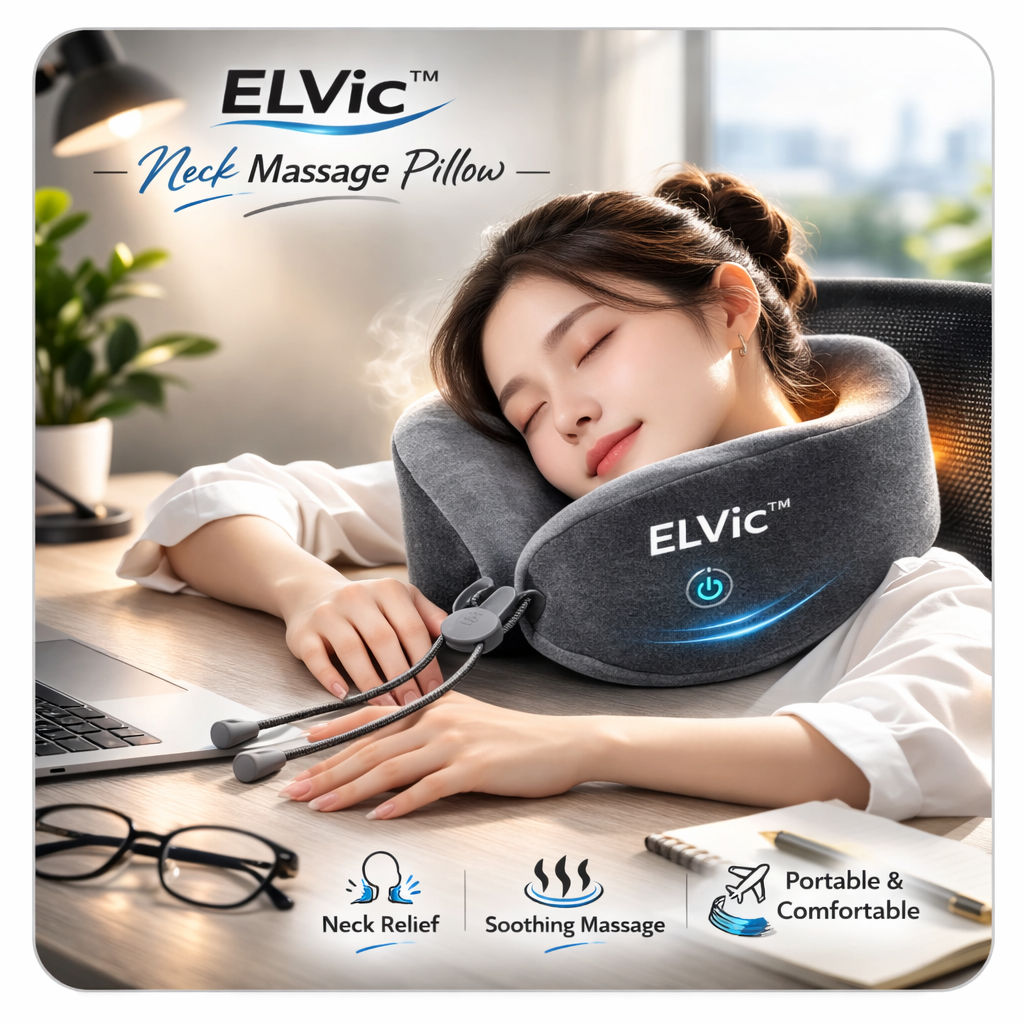 ELVic™ Neck Massage Pillow – Portable Neck Relief for Sleep, Office & Travel