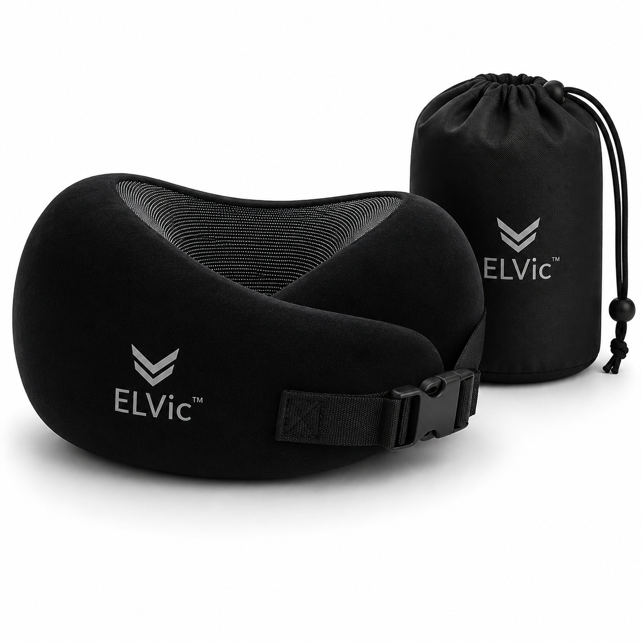 ELVic™ CloudRest Memory Foam Travel Neck Pillow – Adjustable U-Shaped Neck Support for Airplane, Car, Office & Home
