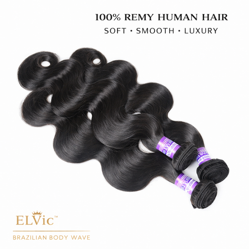 Brazilian Body Wave Human Hair Bundles with Closure – 100% Remy Hair (Natural Black)