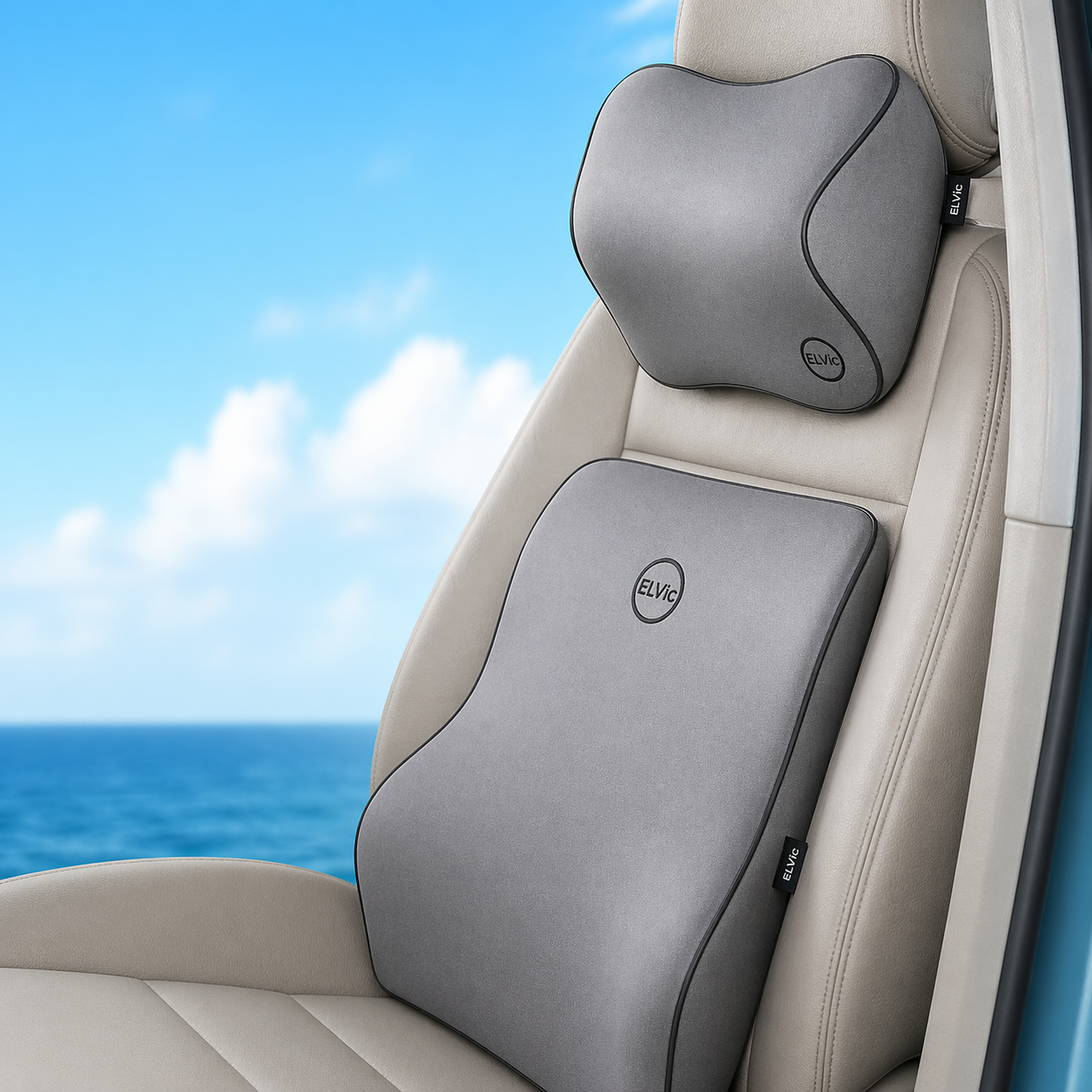 ELVic™ Ergonomic Memory Foam Car Neck Pillow – Pain Relief Headrest Support for Driving Comfort