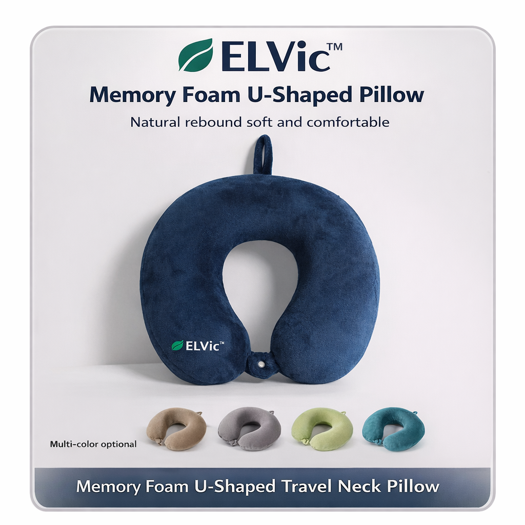 ELVic™ Memory Foam U-Shaped Travel Neck Pillow – Cool & Warm Sides