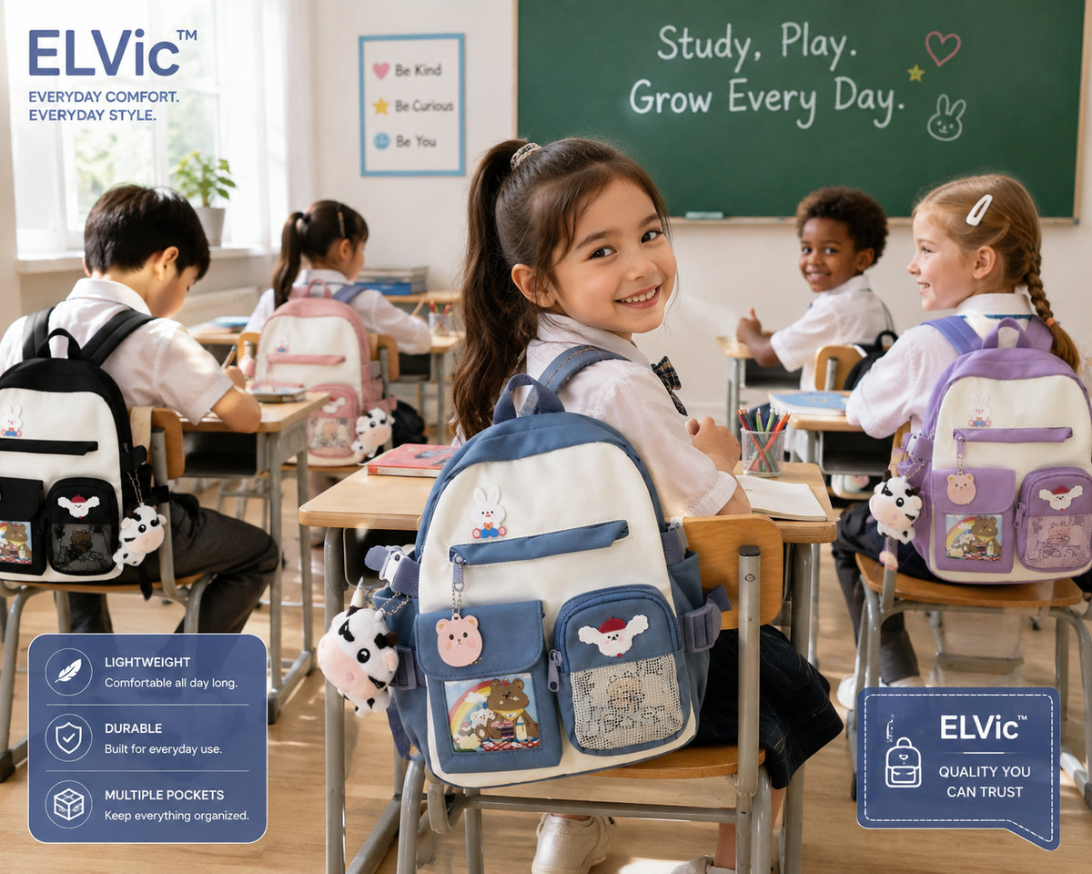 ELVic™ Cute Multi-Pocket Student Backpack – School & Everyday Bag