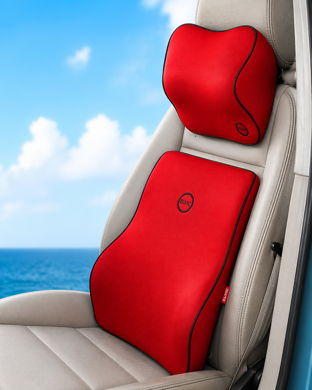 ELVic™ Ergonomic Memory Foam Car Neck Pillow – Pain Relief Headrest Support for Driving Comfort