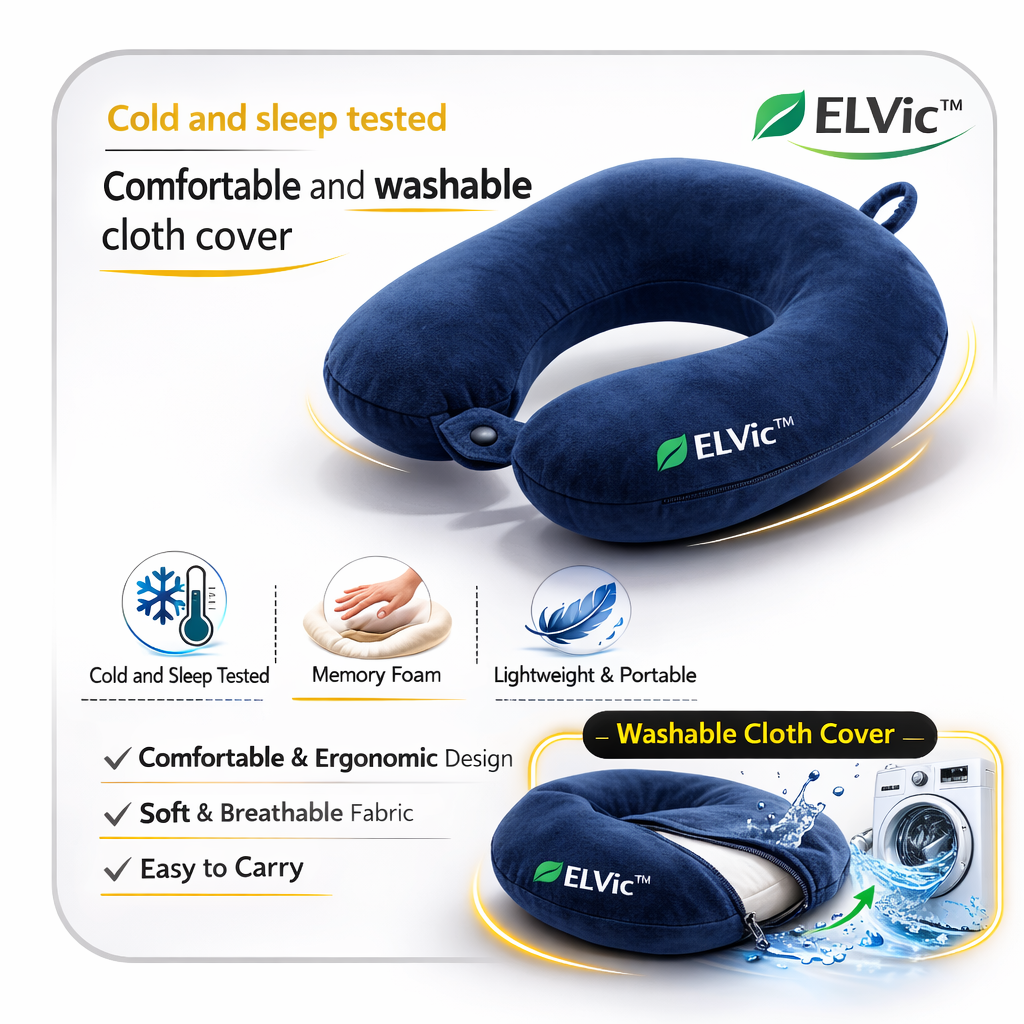 ELVic™ Memory Foam U-Shaped Travel Neck Pillow – Cool & Warm Sides