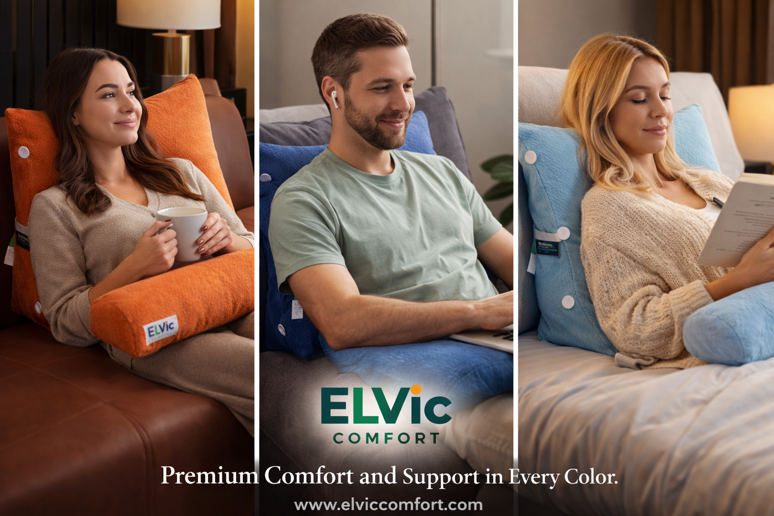 ELVic™ Ergonomic Waist Backrest Pillow – Lumbar Support Cushion for Bed, Sofa & Office