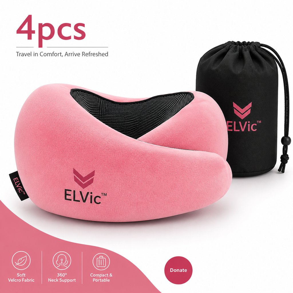 ELVic™ CloudRest Memory Foam Travel Neck Pillow – Adjustable U-Shaped Neck Support for Airplane, Car, Office & Home