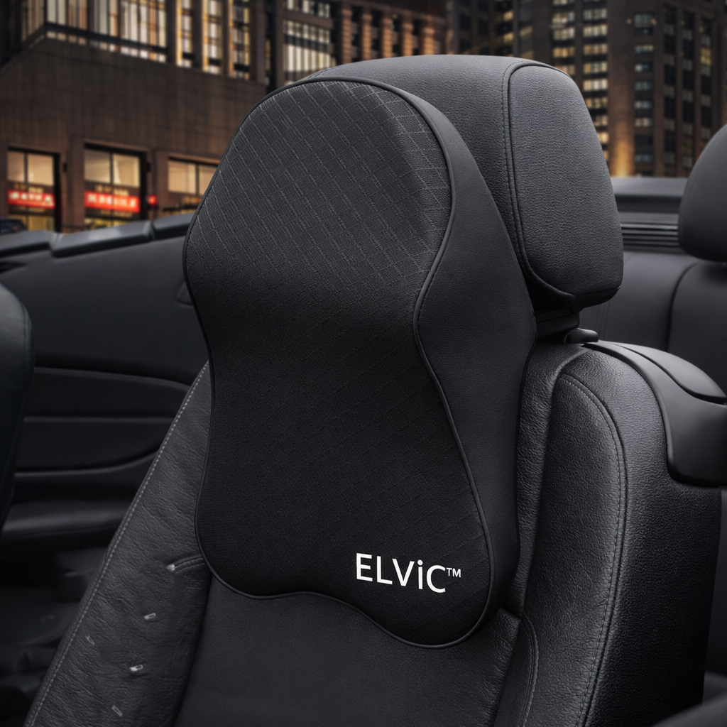 ELVic™ DriveComfort Memory Foam Car Neck Pillow – Ergonomic Headrest Support for Pain-Free Driving