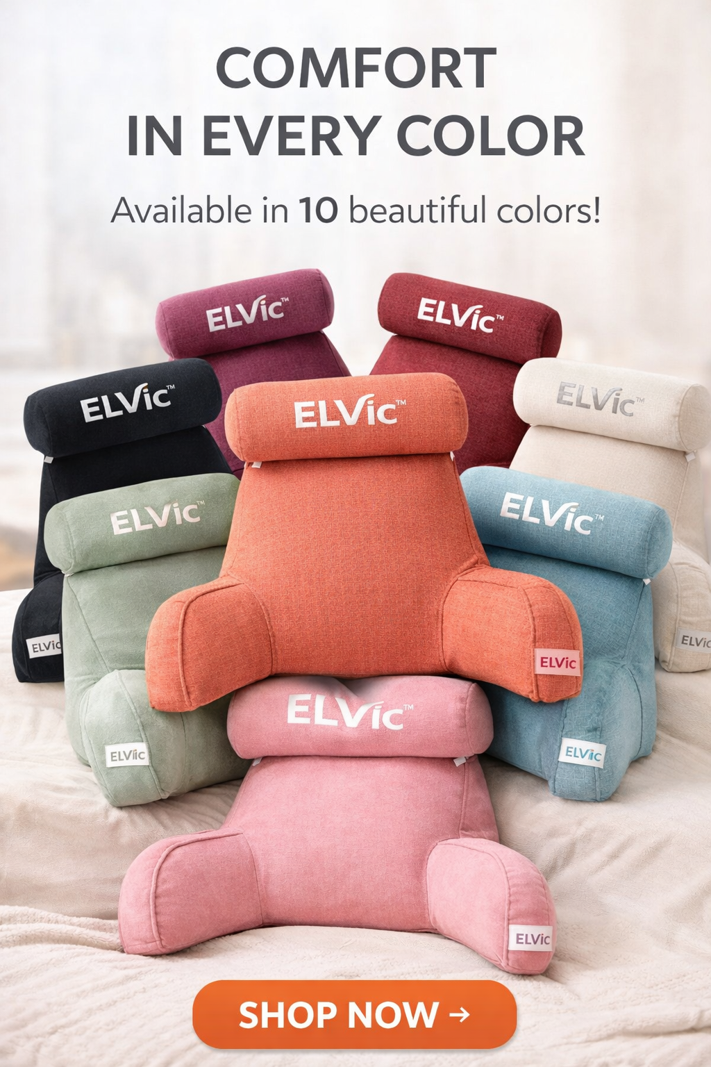 ELVic™ Large Backrest Pillow With Arm Support – Bed & Sofa Comfort