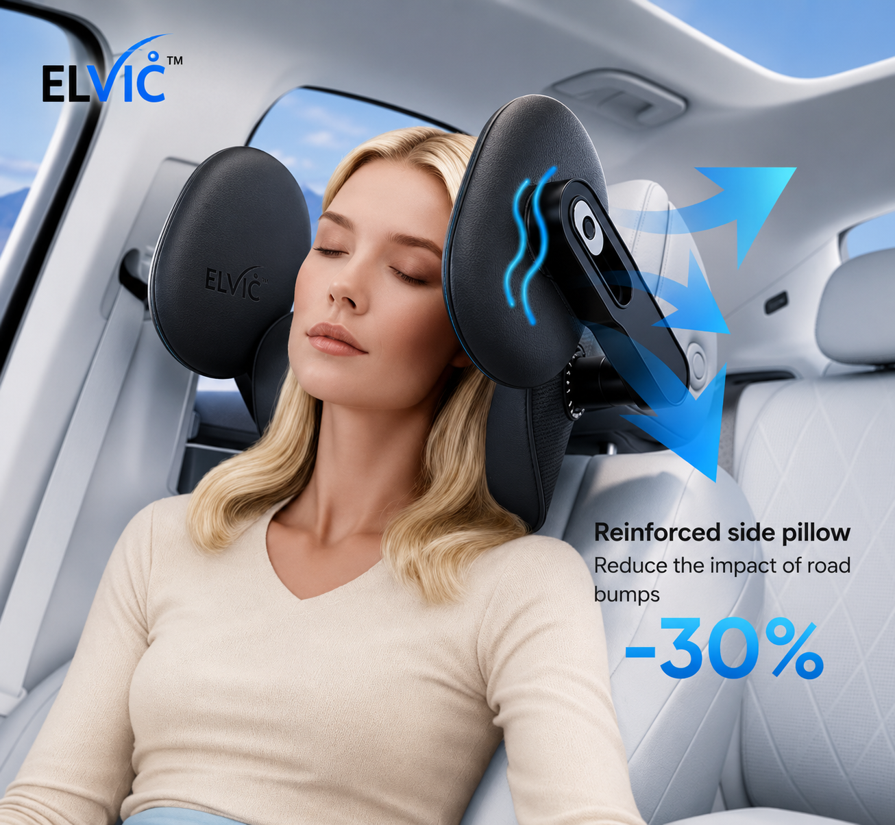 ELVic™ Ergonomic Memory Foam Car Headrest Pillow – Adjustable Neck Support Cushion for Comfortable Driving