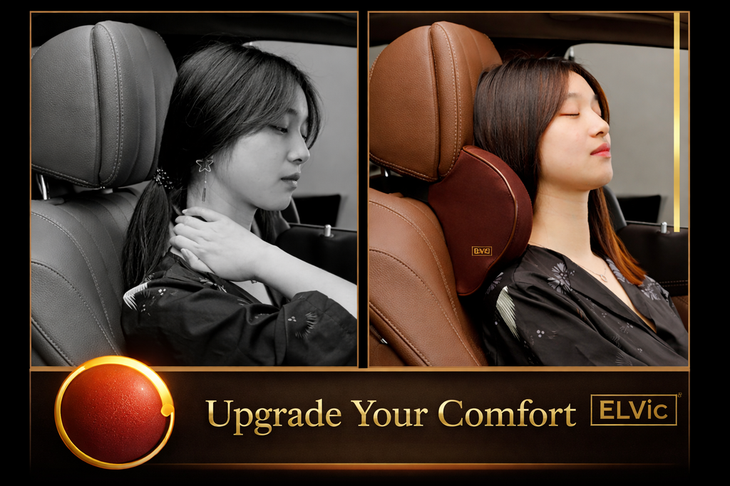 ELVic™ Memory Foam Car Neck Support Pillow – Ergonomic Headrest Cushion for Comfortable Driving