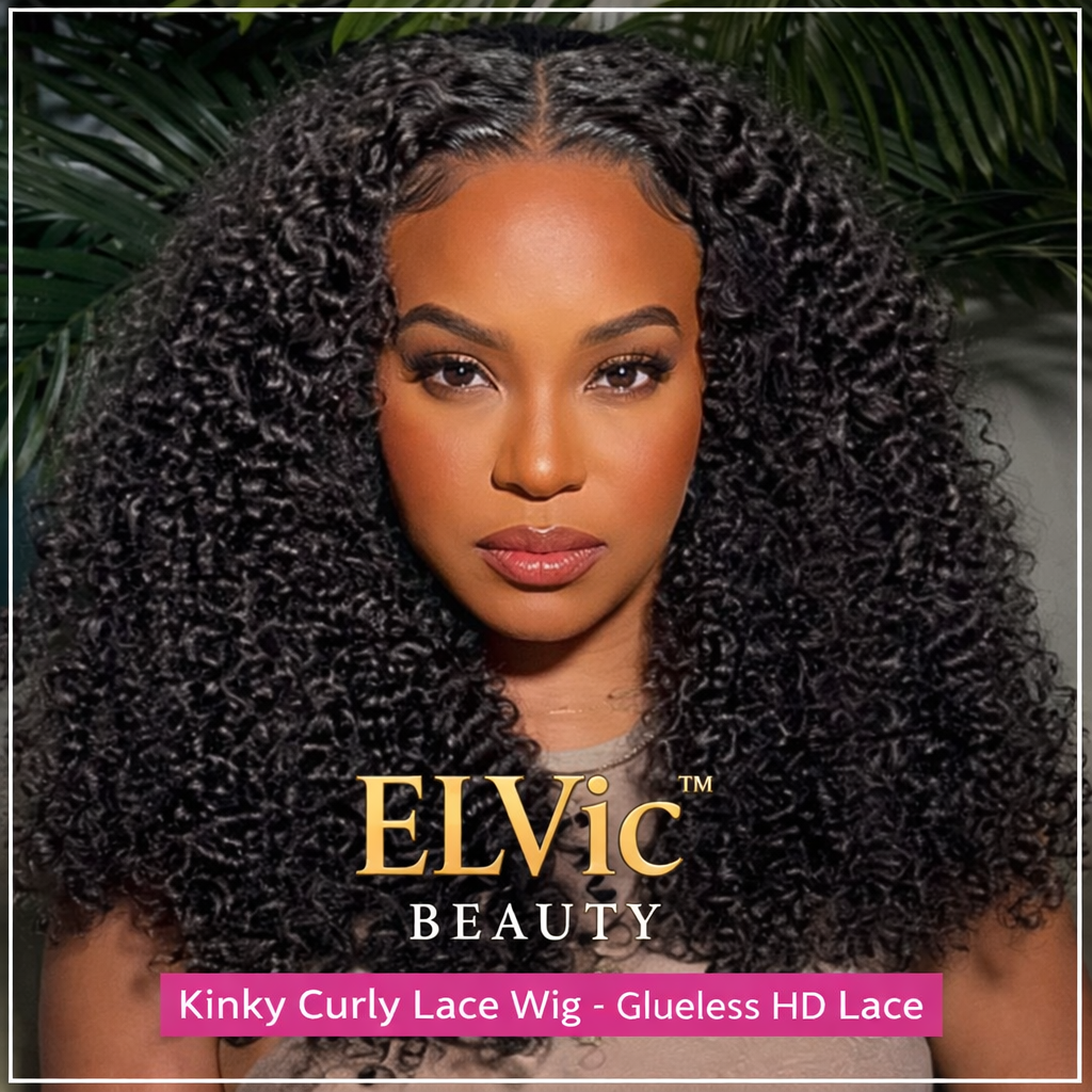ELVic™ Kinky Curly Lace Frontal Wig – Glueless HD Transparent Lace (Natural Black)