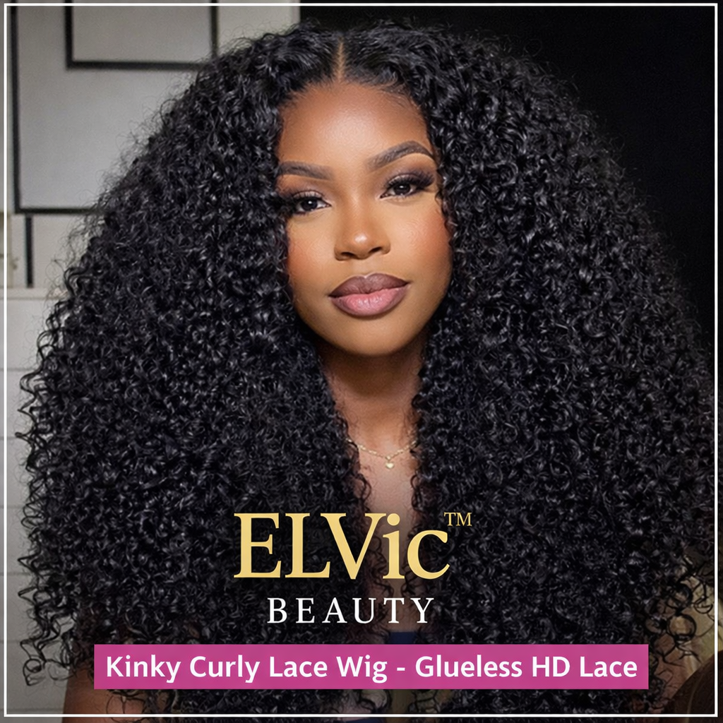 ELVic™ Kinky Curly Lace Frontal Wig – Glueless HD Transparent Lace (Natural Black)