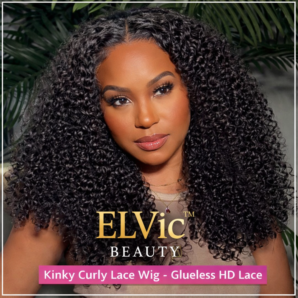 ELVic™ Kinky Curly Lace Frontal Wig – Glueless HD Transparent Lace (Natural Black)