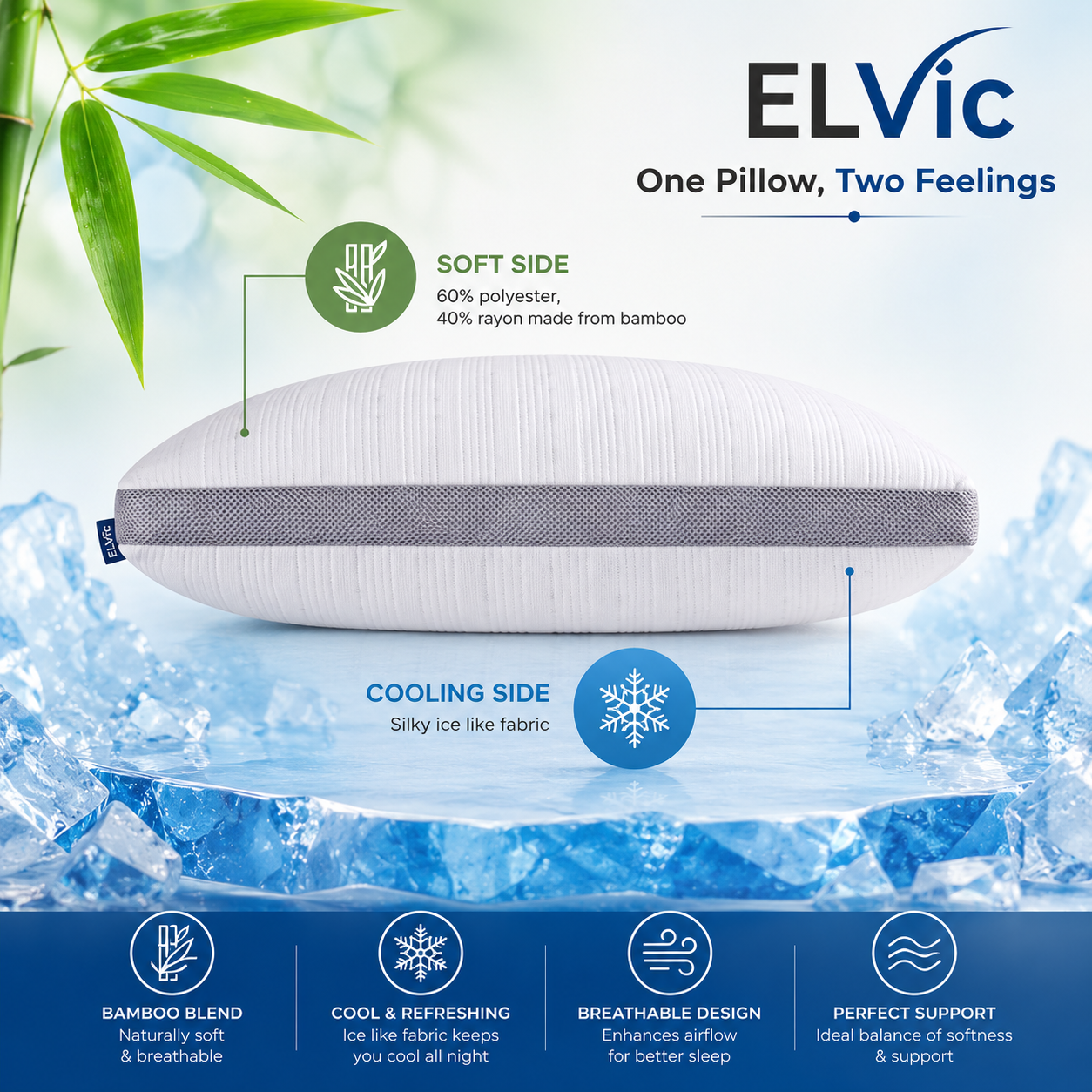 ELVic™ ArcticCool™ Memory Foam Cooling Bed Pillow