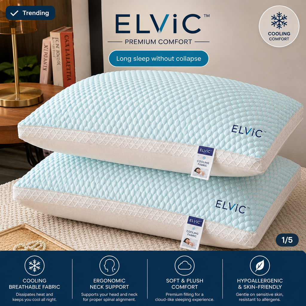 ELVic™ Cooling Breathable Bed Pillow – Ergonomic Neck Support for Side, Back & Stomach Sleepers