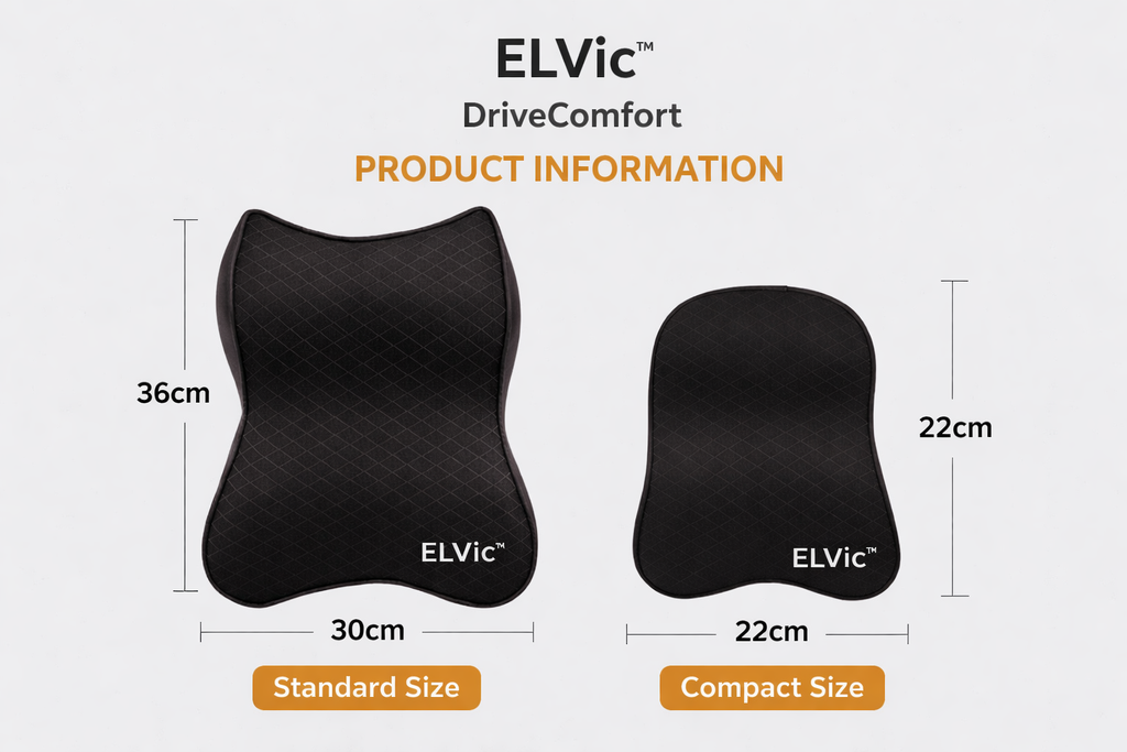 ELVic™ DriveComfort Memory Foam Car Neck Pillow – Ergonomic Headrest Support for Pain-Free Driving