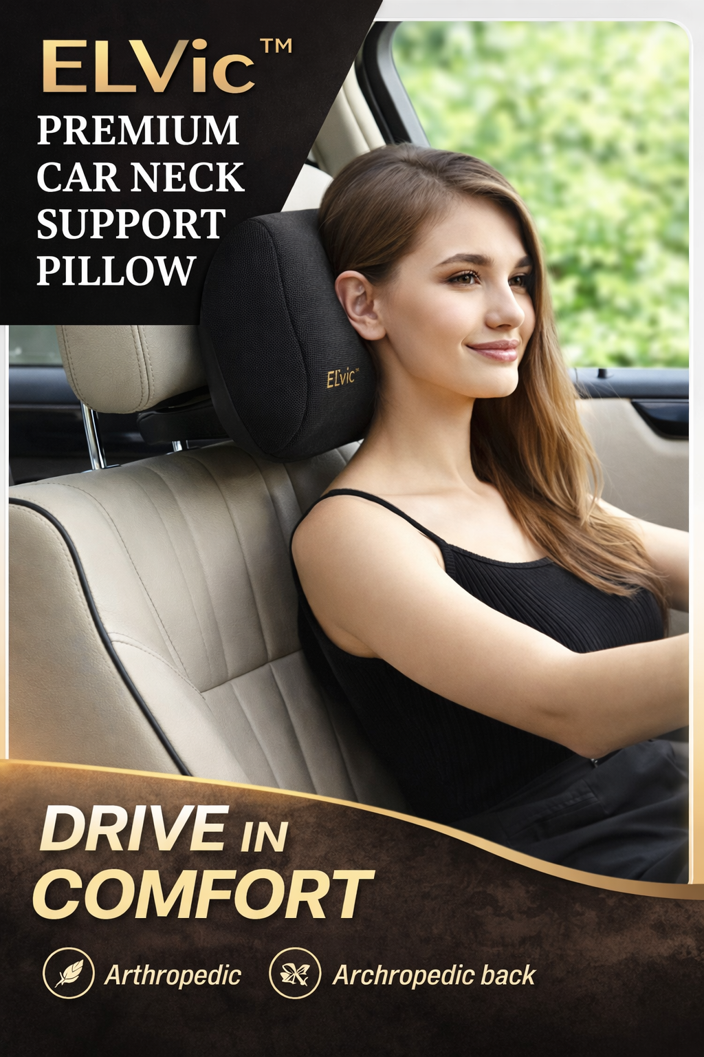 ELVic™ Premium Car Neck Support Pillow – Ergonomic Headrest Cushion for Comfortable Driving