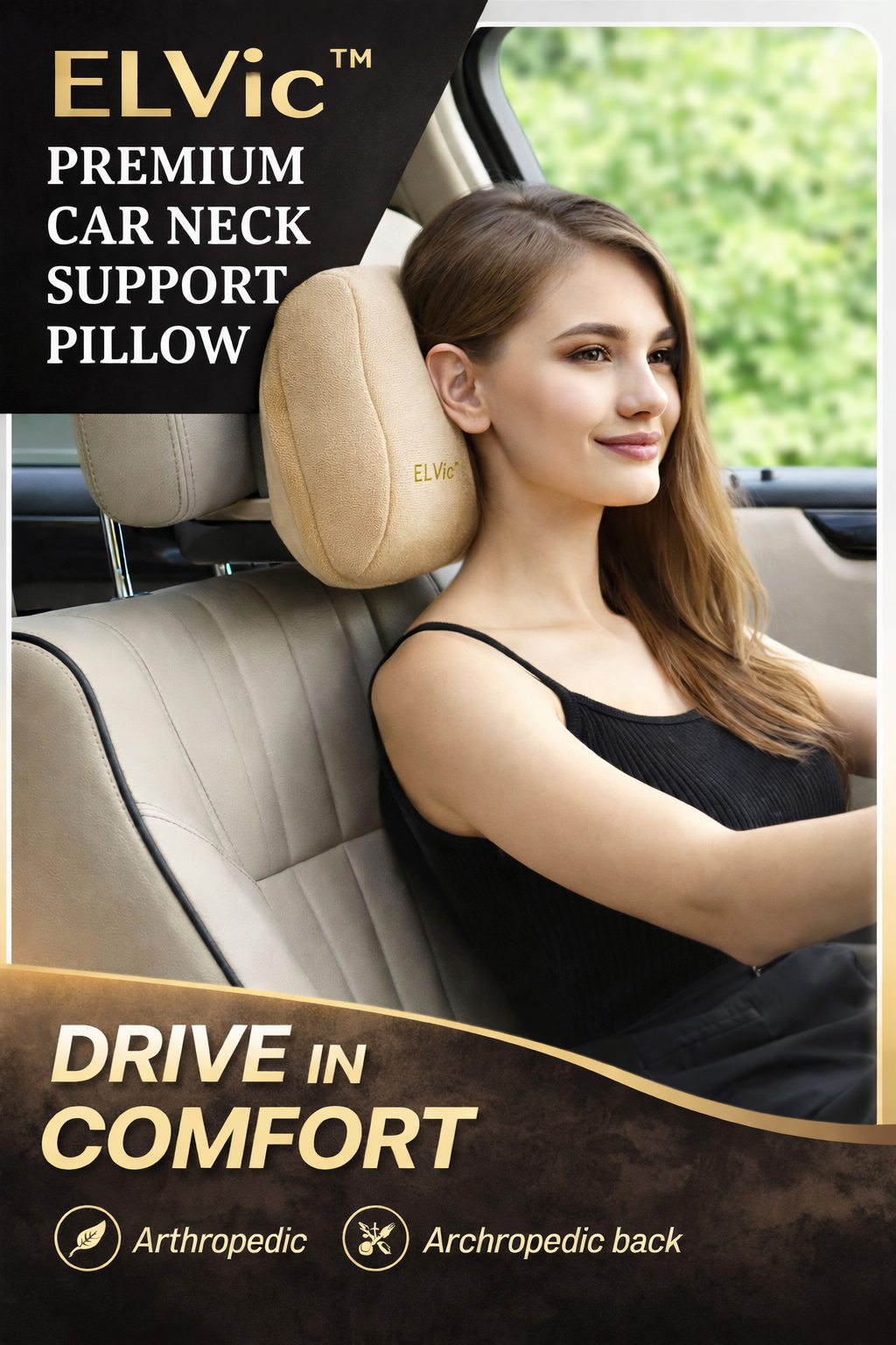 ELVic™ Premium Car Neck Support Pillow – Ergonomic Headrest Cushion for Comfortable Driving