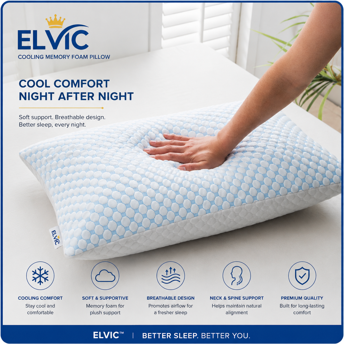 ELVic™ Cooling Shredded Memory Foam Pillow – Bamboo Fiber Adjustable Support