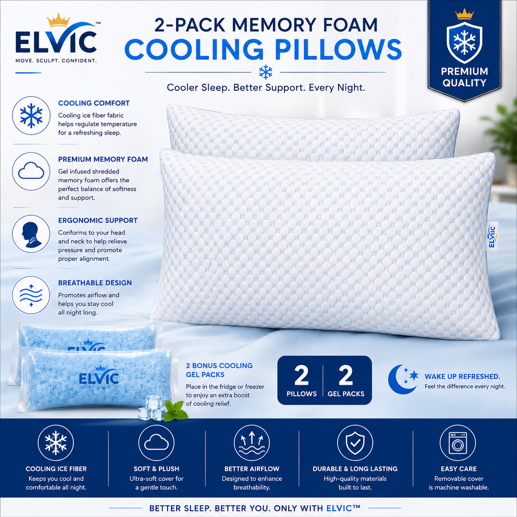ELVic™ ArcticCloud Adjustable Cooling Memory Foam Pillow