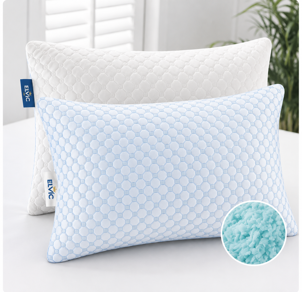 ELVic™ Cooling Shredded Memory Foam Pillow – Bamboo Fiber Adjustable Support