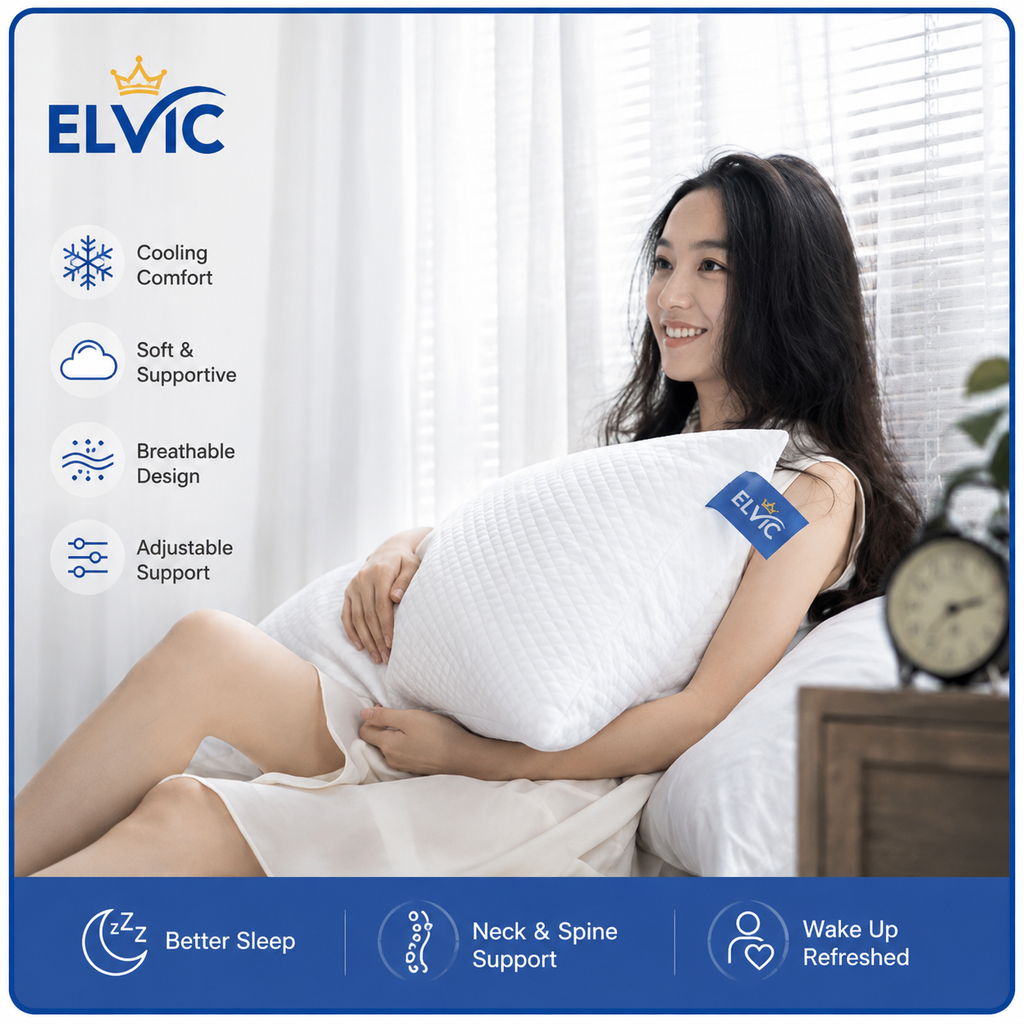 ELVic™ Cooling Shredded Memory Foam Pillow – Adjustable Ergonomic Support