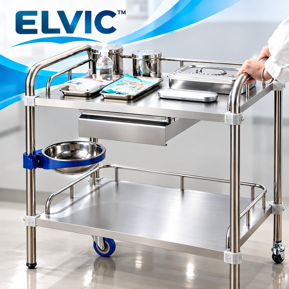 ELVIC™ 3-Tier Stainless Steel Medical Treatment Trolley