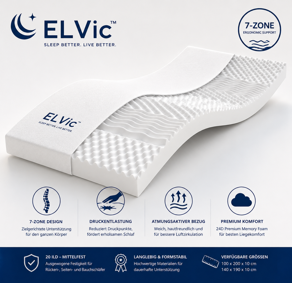 ELVic™ 7-Zonen Memory Foam Matratze – Premium Schlafkomfort für erholsame Nächte
