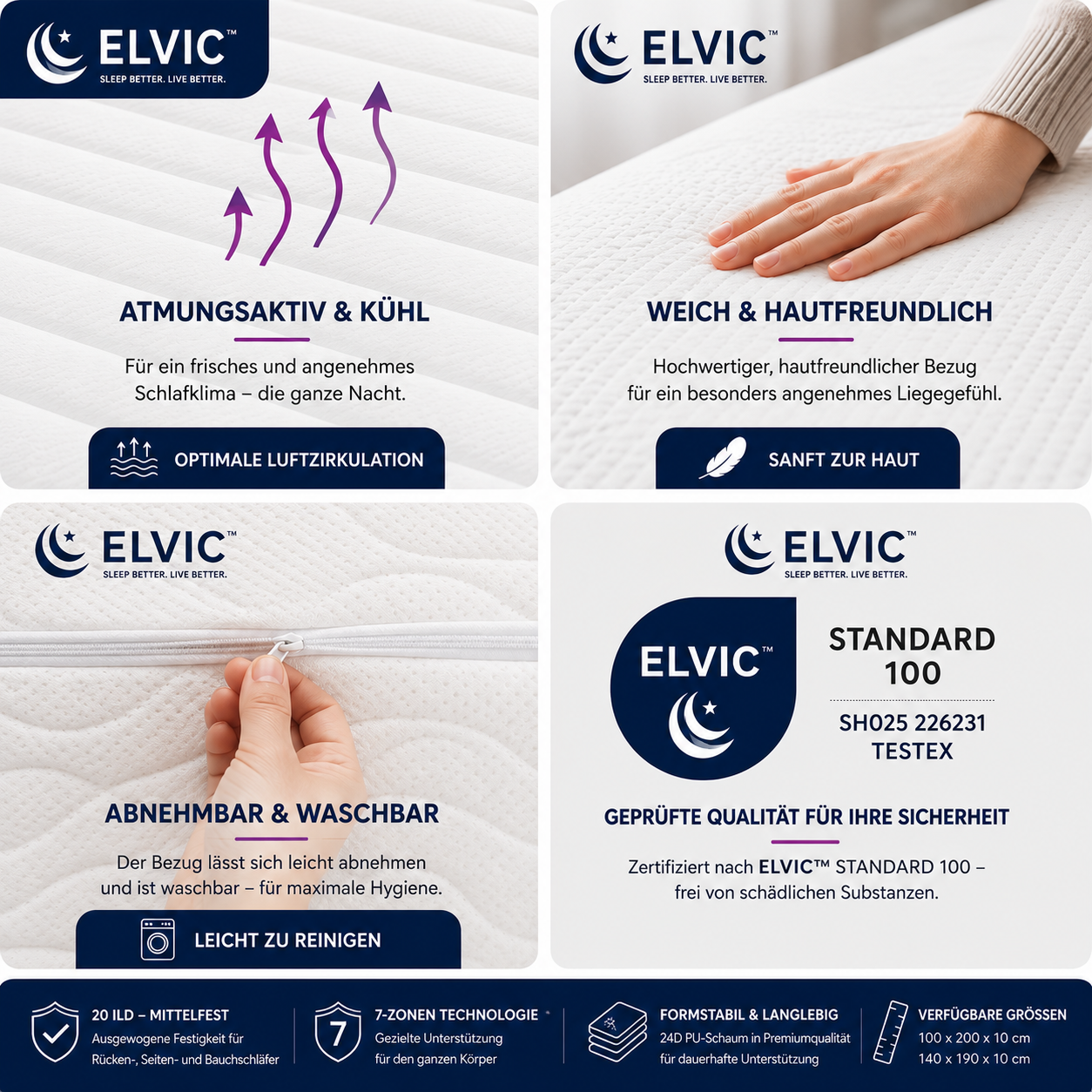ELVic™ 7-Zonen Memory Foam Matratze – Premium Schlafkomfort für erholsame Nächte
