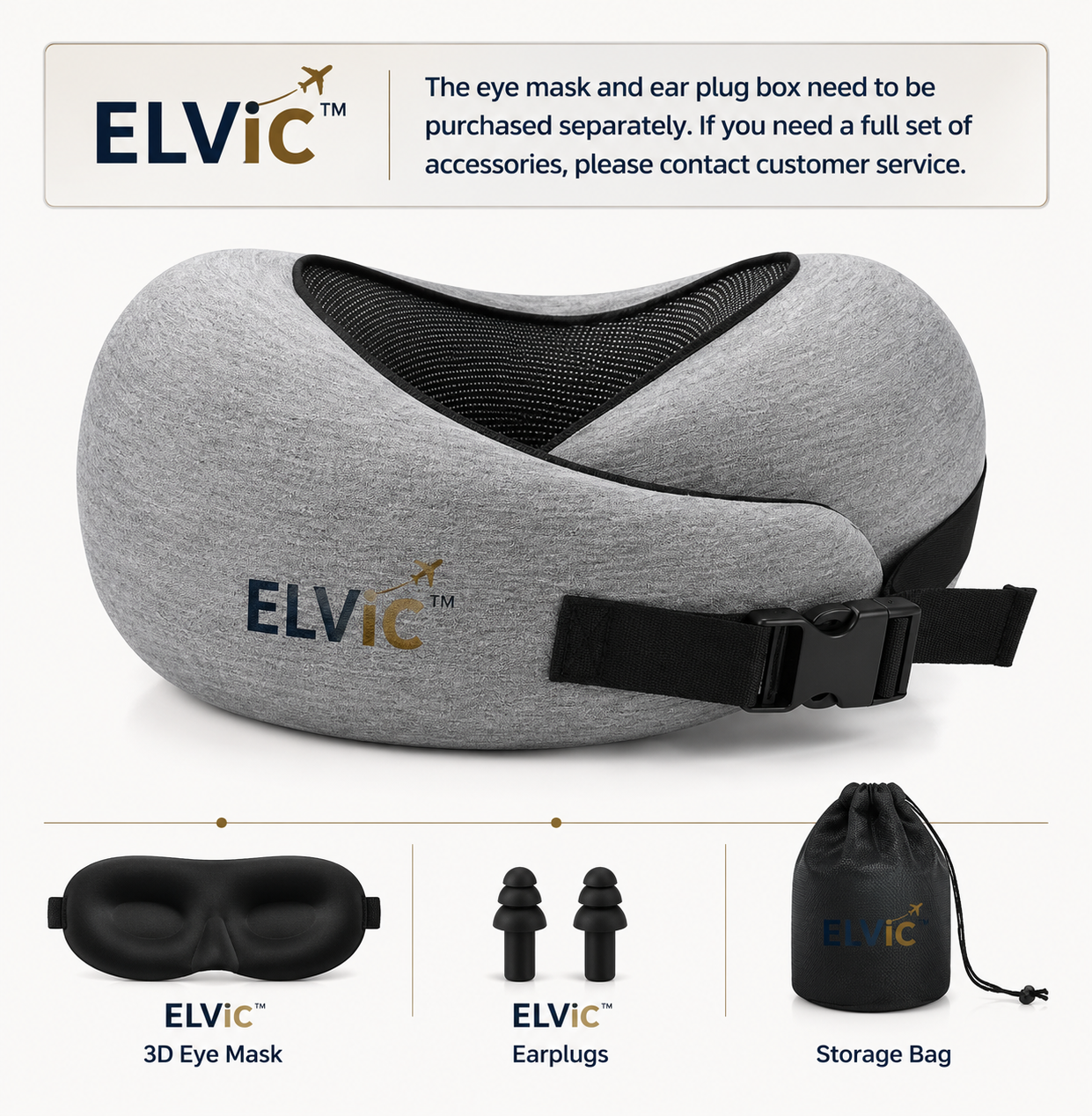 ELVic™ CloudRest Memory Foam Travel Neck Pillow – Adjustable U-Shaped Neck Support for Airplane, Car, Office & Home
