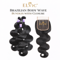 Brazilian Body Wave Human Hair Bundles with Closure – 100% Remy Hair (Natural Black)