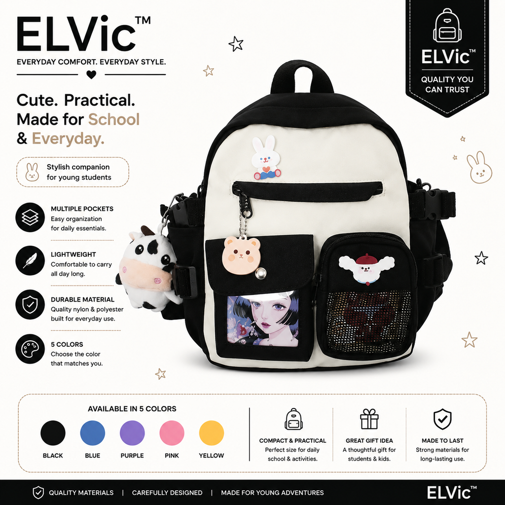 ELVic™ Cute Multi-Pocket Student Backpack – School & Everyday Bag