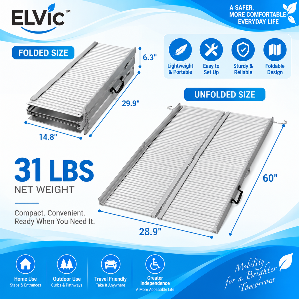 ELVic™ Portable Wheelchair Ramp – Foldable Mobility Access Ramp