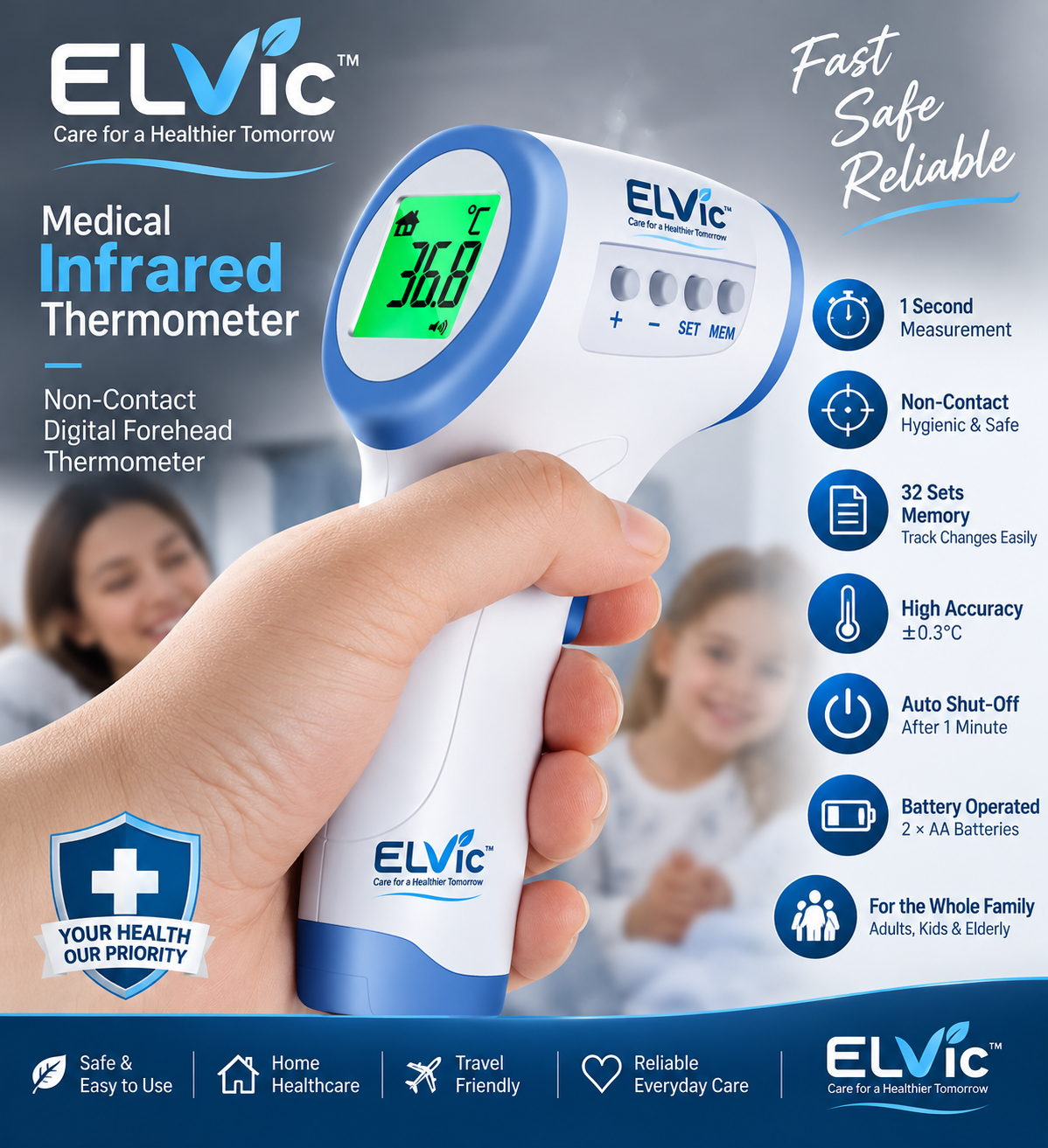 ELVic™ Medical Infrared Thermometer – Non-Contact Digital Forehead Thermometer