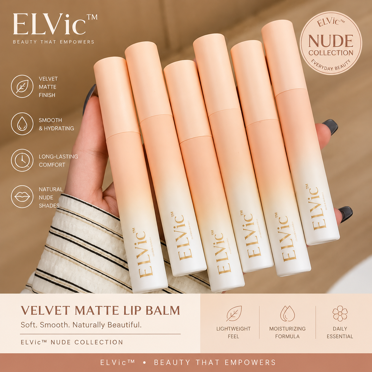 ELVic™ Velvet Matte Lip Balm | Nude Collection Long-Lasting Comfort