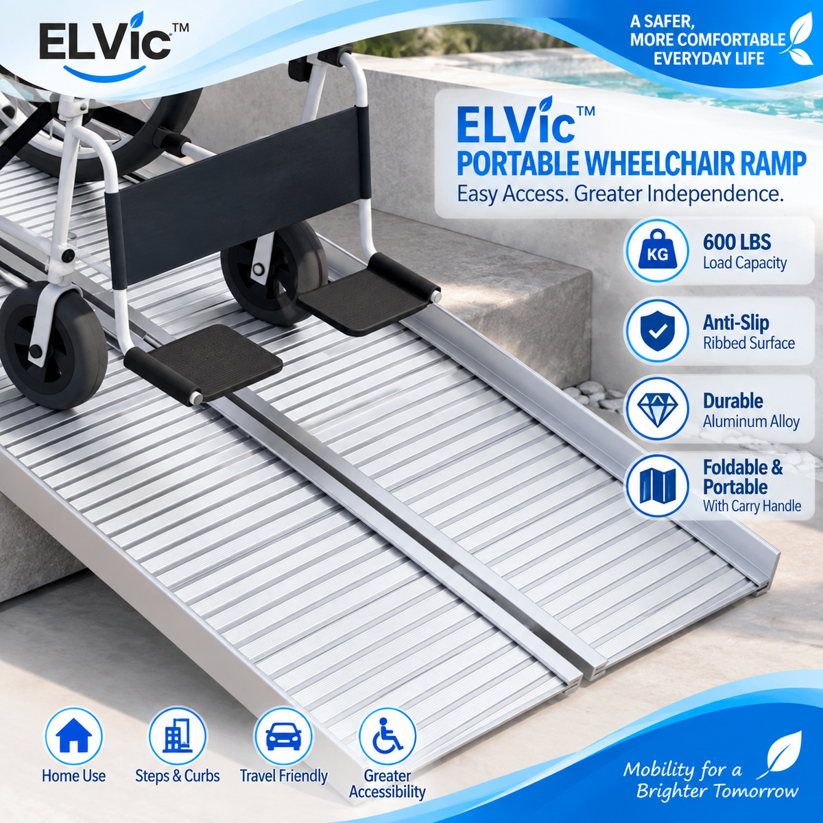 ELVic™ Portable Wheelchair Ramp – Foldable Mobility Access Ramp