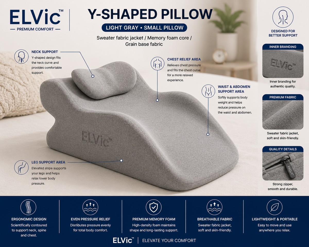 ELVic™ ElevatePro Memory Foam Support Pillow – Ergonomic Reading & Relaxation Cushion