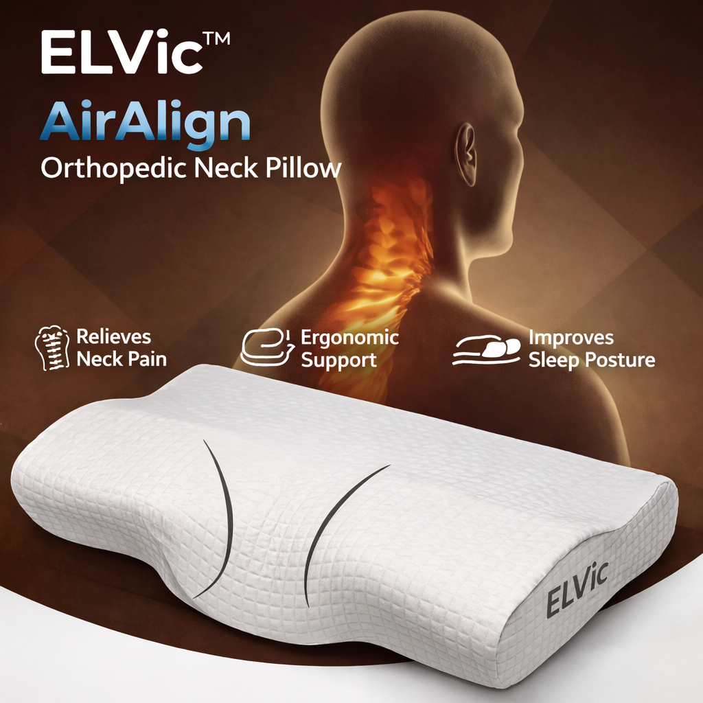 ELVic™ Travel Memory Foam Car Neck Pillow – Ergonomic Head & Neck Support for Driving Comfort